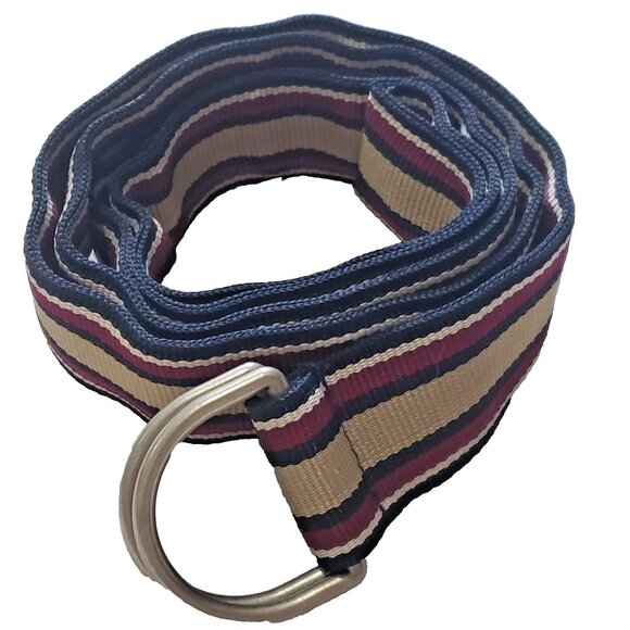 LL Bean Striped Ribbon Belt Blue Burgundy Size M-L Women’s - Picture 1 of 6